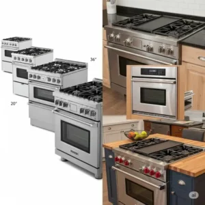 A comparison of different styles of liquid propane kitchen stove models, including freestanding and built-in options.

