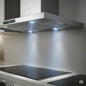 A close-up of the professional baffle filters from a Wolf Pro kitchen hood, showcasing their durable stainless steel construction and ease of cleaning.