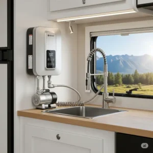 An instant water heater and pump system for a reliable supply of hot water, one of the crucial rv kitchen appliances.