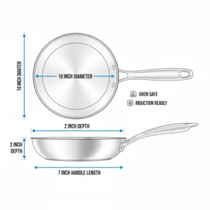 Technical diagram showing the precise 10 inch pan diameter and depth, useful for understanding cookware measurements. 