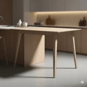 A contemporary kitchen island table with stylish tapered legs, perfect for adding a minimalist look to a home.