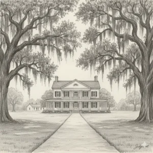 The grand main plantation house, contrasting with the kitchen house, a key location in the kitchen house book. 