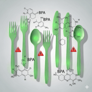 A collection of shiny stainless steel non-toxic kitchen utensils hanging from a rack above a stove.