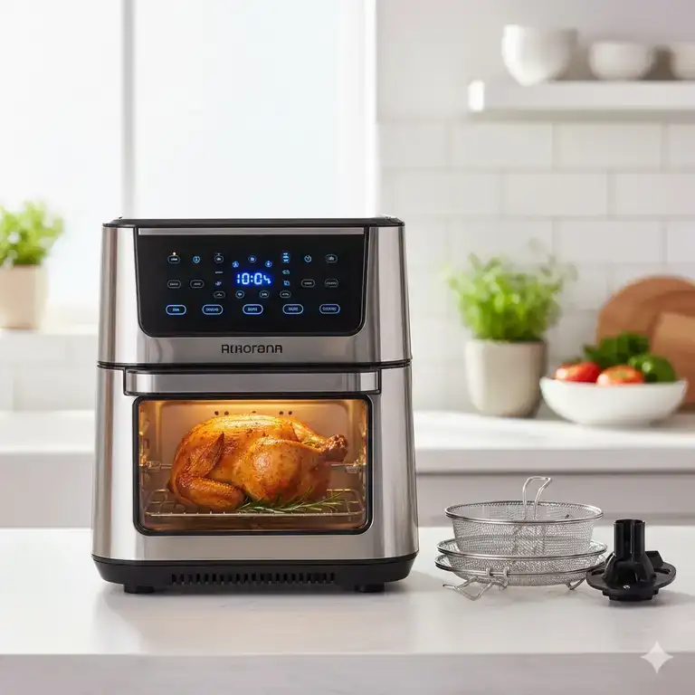 Large capacity 12qt air fryer sitting on a kitchen counter