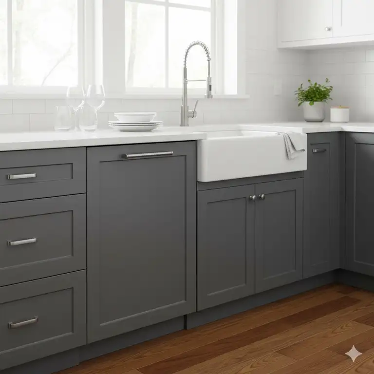 Built-in dishwasher seamlessly installed under the kitchen counter with matching cabinetry for a modern, integrated look.Built-in dishwashers