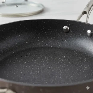 Close-up view of the durable, ultra-nonstick cooking surface of a Gotham Steel pans & cookware item, showing easy release technology.