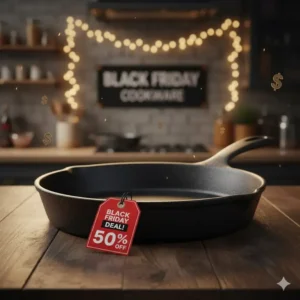 A new cast iron skillet on sale, a popular item to buy during the Black Friday cookware event.