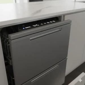 Close-up of the user-friendly digital control panel on a drawer dishwashers, displaying various wash cycles.