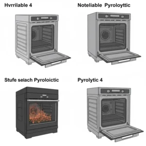 Interior view of a clean, durable high end oven cavity featuring pyrolytic self-cleaning capabilities.