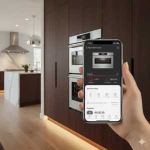 Screenshot of a mobile app controlling the temperature and settings of a Wi-Fi connected high end oven.