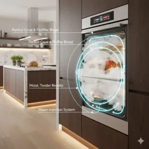 Detail of the steam injection system, a key feature in modern high end oven models for perfect bread and roasts.