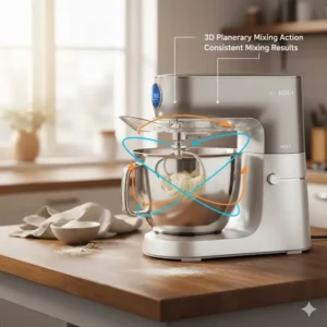An animated GIF illustrating the unique 3D planetary mixing action of the Bosch mixers for consistent results.