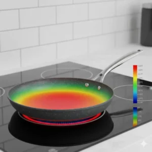 An infrared diagram illustrating the superior and even heat distribution across the base of Gotham Steel pans & cookware.