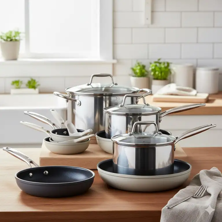 A complete collection of modern, space-saving lightweight cookware sets, perfect for efficient cooking in any kitchen.