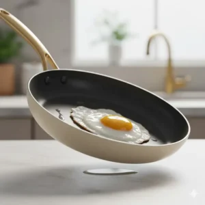 Close-up of a fried egg sliding effortlessly on a Caraway ceramic pan, demonstrating superior non-stick performance in the Caraway vs GreenPan non-stick test.