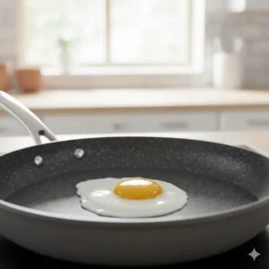 Close-up view of the diamond-infused ceramic nonstick surface of a Gotham Steel pan.