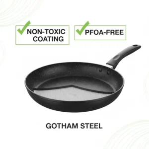 An illustration highlighting the PFOA/PFOS-free and non-toxic ceramic coating used in Gotham Steel products.