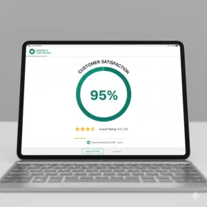 A screenshot or graphic representing a high customer satisfaction rating, symbolizing the positive support and warranty coverage mentioned in KitchenAid reviews on appliances.