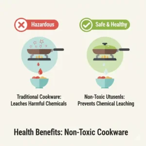 An educational graphic highlighting the safety standards of high-quality non toxic utensils.