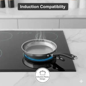 Modern induction cooktop being used with high-quality cookware sets with removable handles.