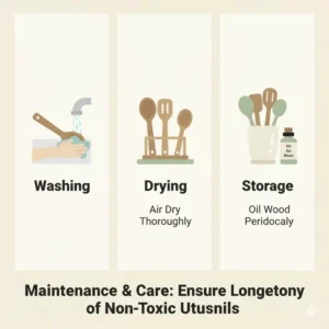 A close-up view of a person properly washing and drying non toxic utensils to maintain their quality.