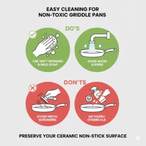 Close-up of the raised ridges on a non toxic griddle pan designed for perfect sear marks and fat drainage.