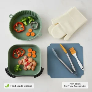 Food-grade silicone liners and accessories demonstrate safe tools, answering the question, what kind of air fryer is non toxic.