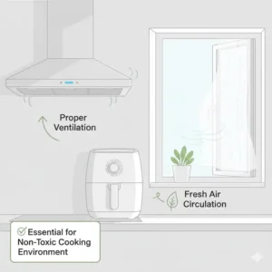 An air fryer in a well-ventilated space, complementing the answer to what kind of air fryer is non toxic.