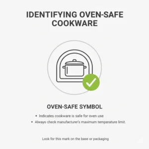 Close-up of the official oven-safe symbol located on the base of saucepans that can go in the oven.