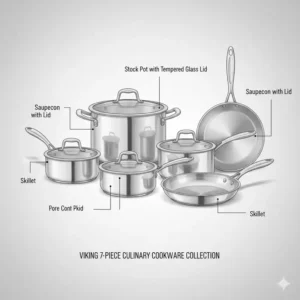A complete viking cookware 7-piece culinary collection including essential pots, pans, and matching lids.