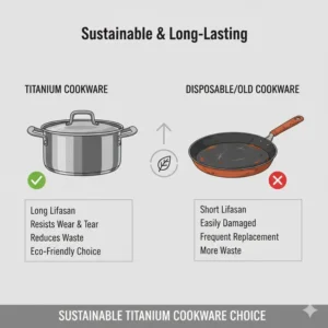 An illustration depicting the long lifespan and sustainability of investing in quality titanium cookware