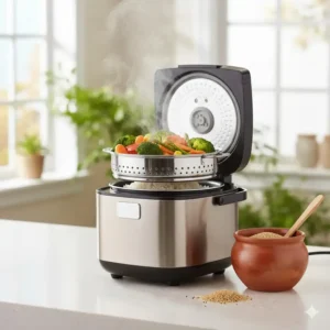 Traditional unglazed clay pot used as a healthy rice cooker without nonstick materials for better flavor.