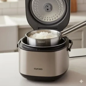 Interior view of the premium non-stick inner pot inside a cuckoo low carb rice cooker.