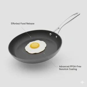 Demonstration of the food release performance on the surface of viking nonstick cookware.