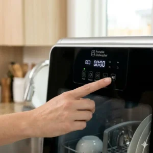 A detailed look at the digital controls and wash cycle settings on our portable dishwashers for sale.