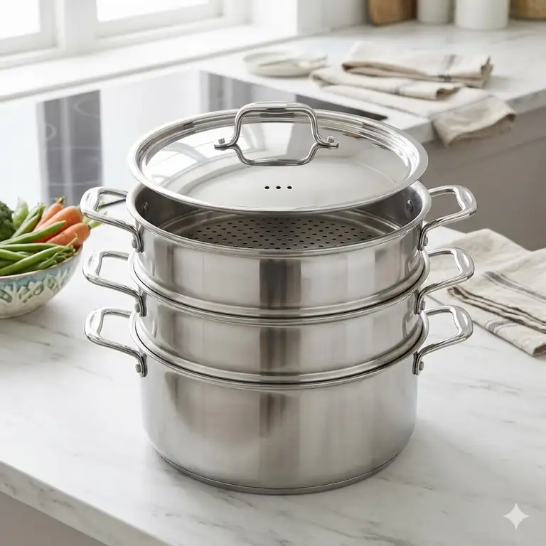 Featured image showing a versatile stainless steel steaming pot in a modern kitchen setting.