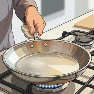 Illustration 1: The first step of how to use stainless steel pan without sticking is preheating the empty pan on a stove.