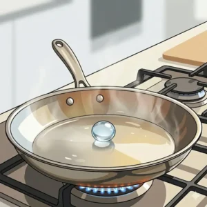 Illustration 2: Performing the water droplet test to learn how to use stainless steel pan without sticking using the Leidenfrost effect.