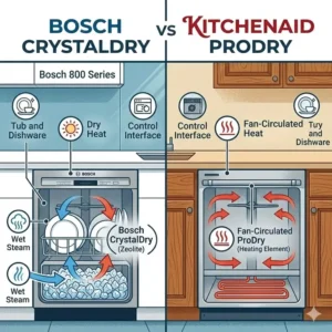 Technical diagram of dishwasher drying systems in the kitchenaid vs bosch debate.