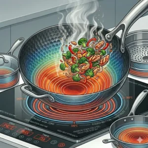Illustration 5: Heat map illustration demonstrating even thermal distribution on an induction range wok surface.