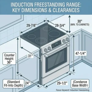 Illustration showing a cloth wiping the smooth glass surface of an induction freestanding cooktop.