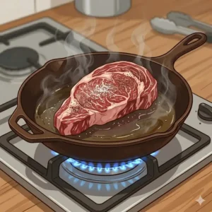 Heating the skillet is a crucial part of how to cook steak in cast iron pan step by step to ensure high heat.
