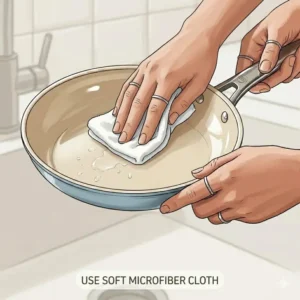 Seasoning the interior coating with oil to demonstrate how to use ceramic pan first time.