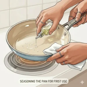 Setting the stove to low or medium heat while learning how to use ceramic pan first time.