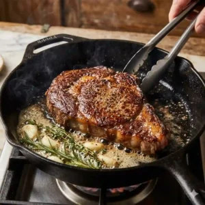 Patting beef dry is an essential step when learning how to sear meat perfectly in pan.