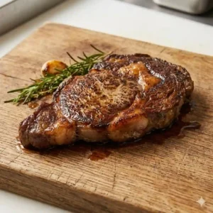 Resting the steak on a board completes the process of how to sear meat perfectly in pan.