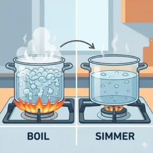 An illustration of a heavy-bottomed stainless steel pan and a Dutch oven, the best cookware choices to simmer sauce correctly.