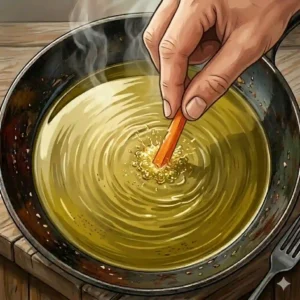 Heating healthy cooking oil in a pan as part of how to saute vegetables step by step.